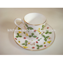 Haonai M-10505 bone china royal gold rim coffee cup with saucer set